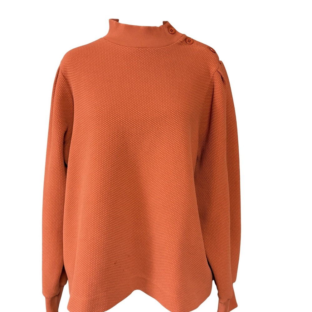 Sissy-Boy Sweater Womens XL Orange Waffle Knit Mock Neck Button Shoulder Top